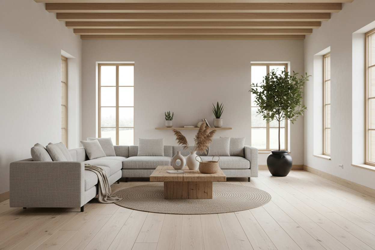 japandi lounge long sofa in a big house